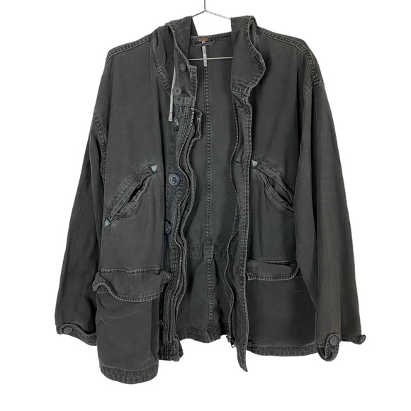 Free People Joshua Tree Oversized Gray Black Utility Cargo Jacket - Picture 3 of 13